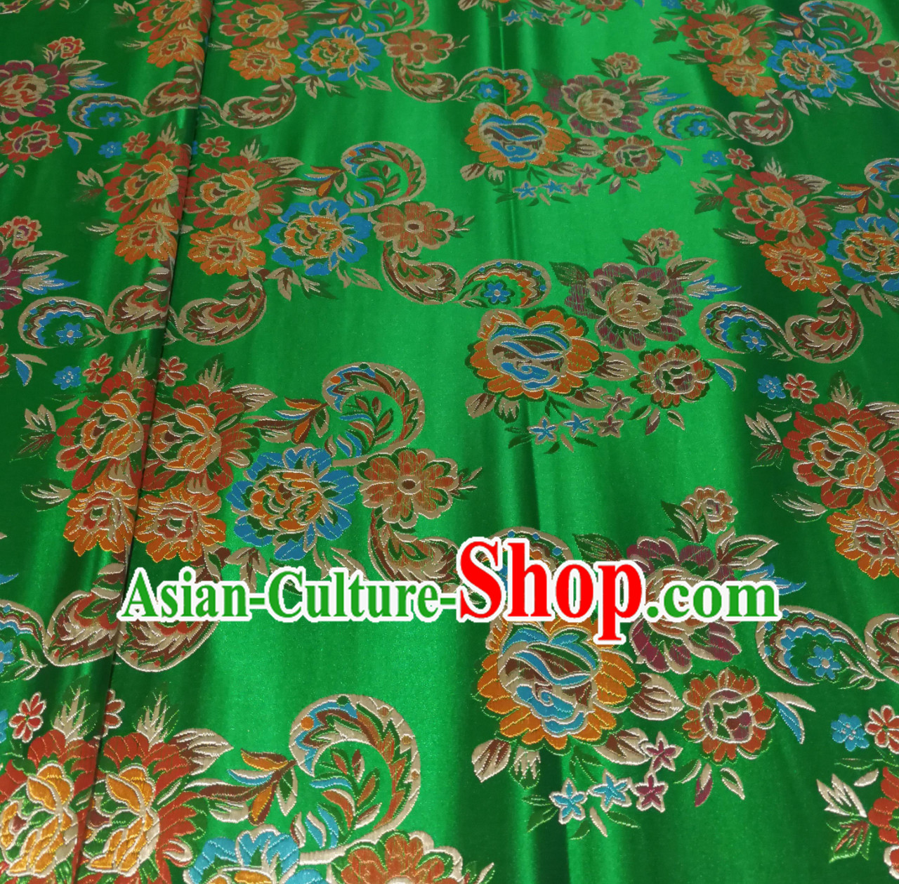 Royal Green Color Chinese Royal Palace Style Traditional Flower Peony Pattern Design Brocade Fabric Silk Fabric Chinese Fabric Asian Material