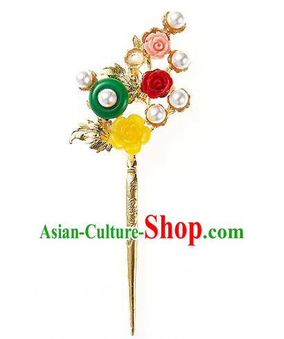 Korean National Wedding Hair Accessories Bride Yellow Flower Hair Clip, Korean Hanbok Fashion Palace Hairpins for Women