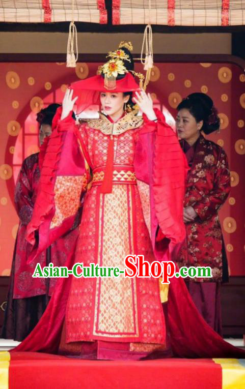 Traditional Chinese Song Dynasty Princess Wedding Costume, Asian China Ancient Palace Lady Embroidered Red Dress Clothing for Women