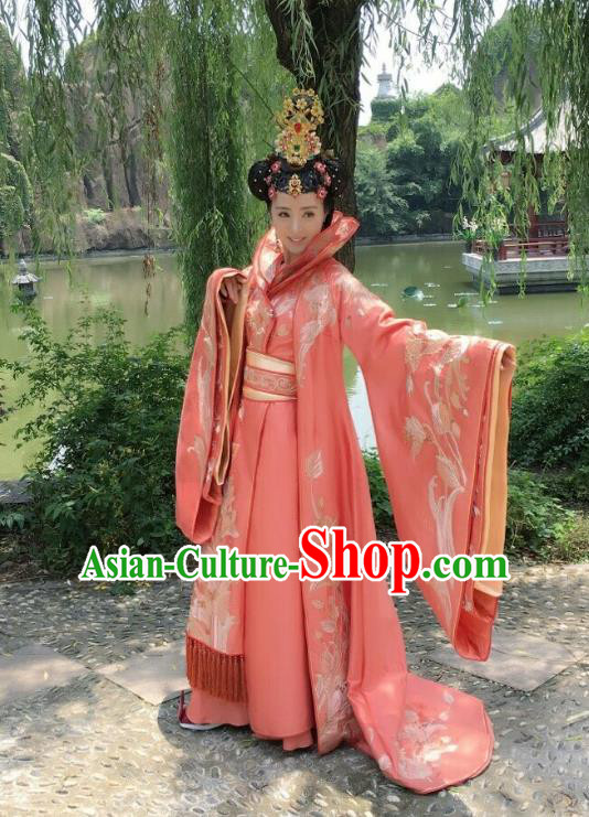 Traditional Chinese Southern and Northern Dynasties Imperial Concubine Queen Costume and Headpiece Complete Set