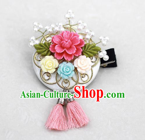 Korean National Hair Accessories Flower Tassel Hair Stick, Asian Korean Hanbok Fashion Headwear Headband for Kids