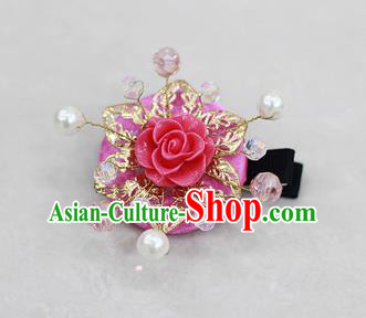 Korean National Hair Accessories Flower Rosy Hair Stick, Asian Korean Hanbok Fashion Headwear Headband for Kids