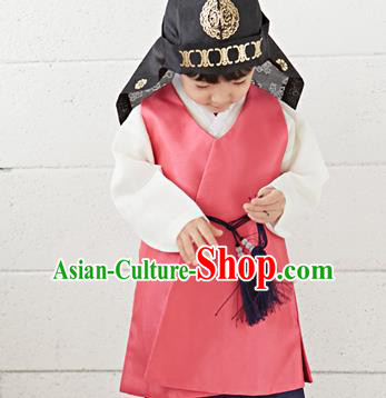 Asian Korean National Traditional Handmade Formal Occasions Boys Embroidery Watermelon Red Vest Hanbok Costume Complete Set for Kids