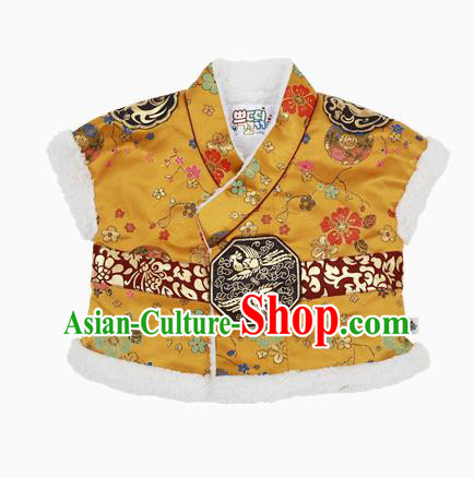 Asian Korean National Handmade Formal Occasions Wedding Bride Clothing Embroidered Yellow Vest Hanbok Costume for Kids