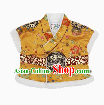 Asian Korean National Handmade Formal Occasions Wedding Bride Clothing Embroidered Yellow Vest Hanbok Costume for Kids