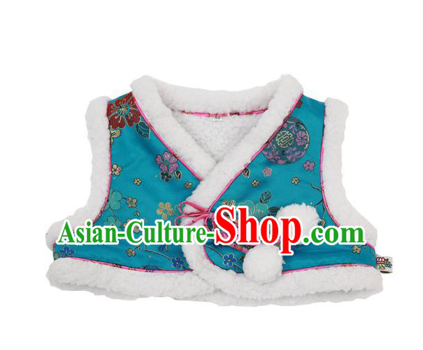 Asian Korean National Handmade Formal Occasions Wedding Bride Clothing Embroidered Blue Vest Hanbok Costume for Kids