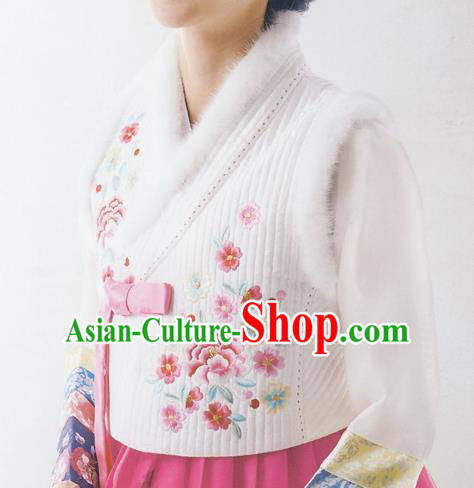 Asian Korean National Handmade Formal Occasions Wedding Bride Clothing Embroidered White Vest Hanbok Costume for Women