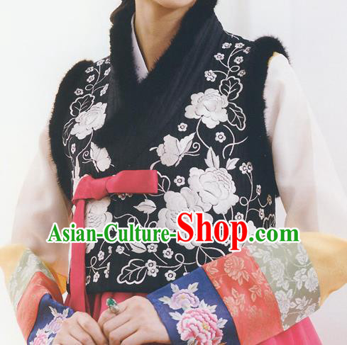 Asian Korean National Handmade Formal Occasions Wedding Bride Clothing Embroidered Black Vest Hanbok Costume for Women