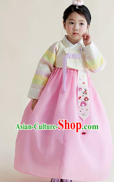 Asian Korean National Handmade Formal Occasions Wedding Girls Clothing Embroidered Yellow Blouse and Pink Dress Palace Hanbok Costume for Kids