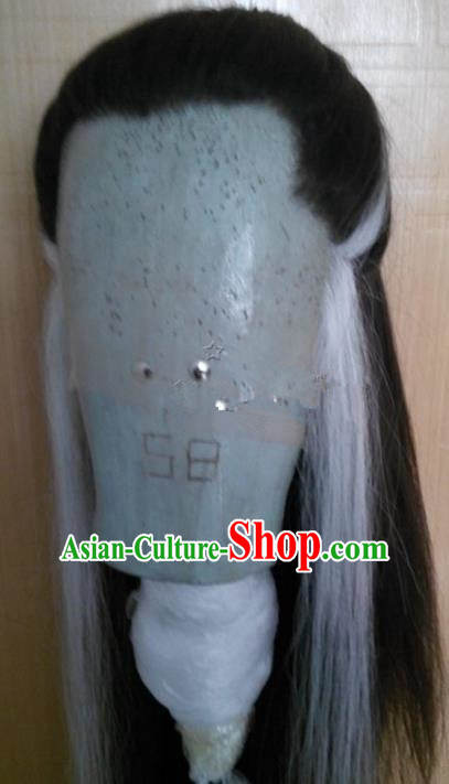 Chinese Ancient Opera Swordsman Wig, Traditional Chinese Beijing Opera Taoist Priest Wig Sheath for Men