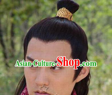 Chinese Ancient Opera Swordsman Wig, Traditional Chinese Beijing Opera Prince Wig Sheath for Men