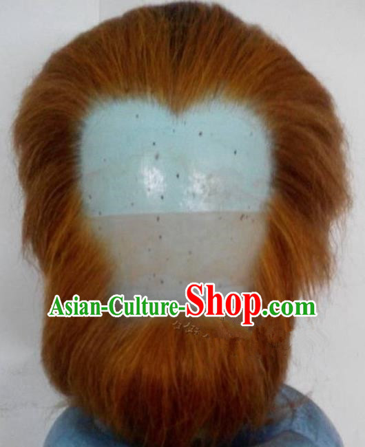 Chinese Ancient Journey to the West Handsome Monkey King Wig and Beard, Traditional Chinese Beijing Opera Monk Mustache for Men