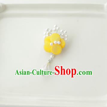 Korean National Accessories Girls Yellow Begonia Flower Brooch, Asian Korean Hanbok Fashion Bride Breastpin for Kids