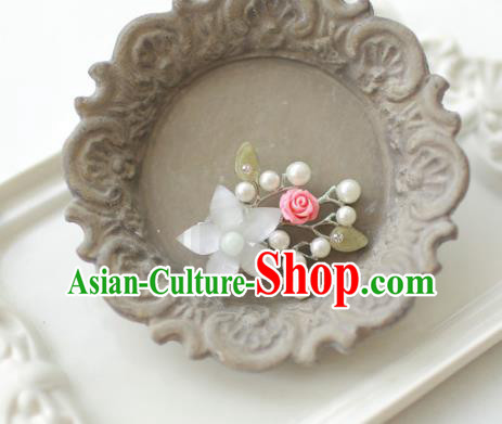 Korean National Accessories Girls White Bead Flower Brooch, Asian Korean Hanbok Fashion Bride Breastpin for Kids