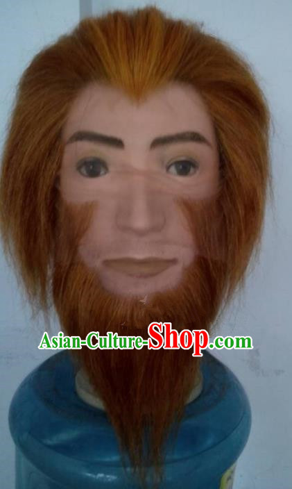 Chinese Ancient Journey to the West Handsome Monkey King Wig and Beard, Traditional Chinese Beijing Opera Sun Wukong Mustache for Men