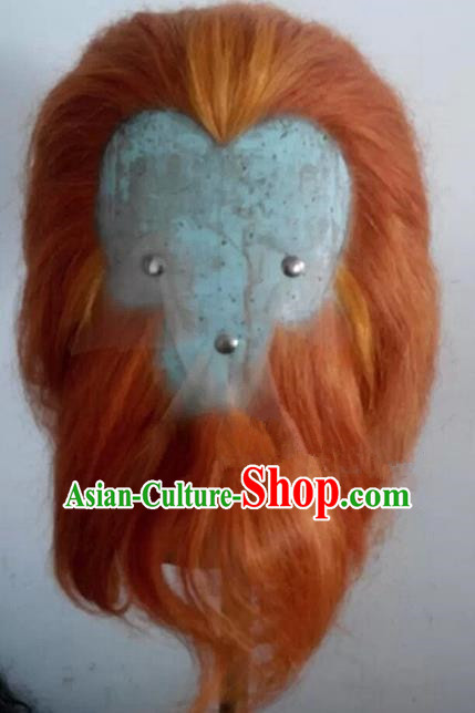 Chinese Ancient Journey to the West Handsome Monkey King Wig and Beard, Traditional Chinese Beijing Opera Sun Wukong Mustache for Men