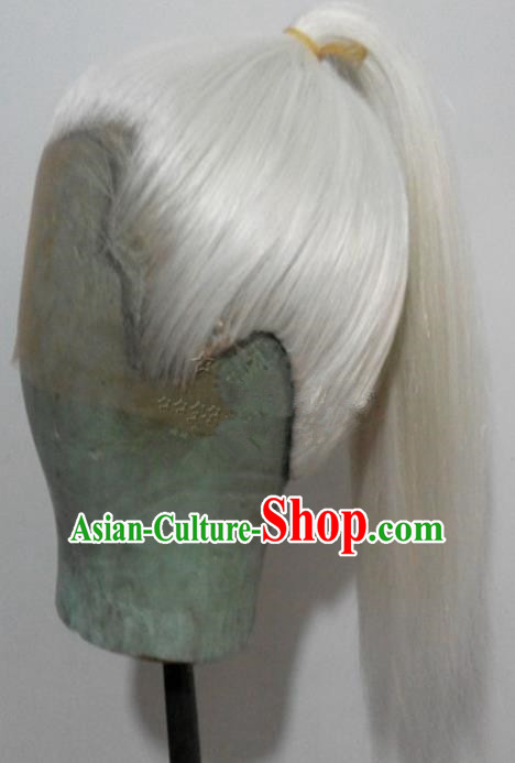 Chinese Ancient Swordsman Long Wig Set Beijing Opera False Beard Mustache