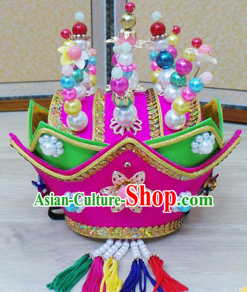 Korean National Hair Accessories Wedding Bride Palace Hair Crown, Asian Korean Hanbok Imperial Empress Hat Headwear for Women