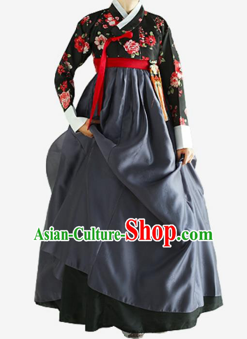 Top Grade Korean National Handmade Wedding Clothing Palace Bride Hanbok Costume Embroidered Black Blouse and Dress for Women