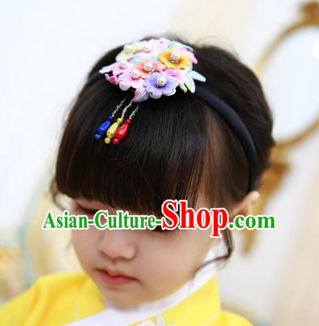 Korean National Hair Accessories Wedding Bride Embroidered Hair Clasp, Asian Korean Hanbok Headband Headwear for Kids
