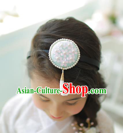 Korean National Hair Accessories Wedding Bride Embroidered Tassel Blue Hair Clasp, Asian Korean Hanbok Headband Headwear for Kids