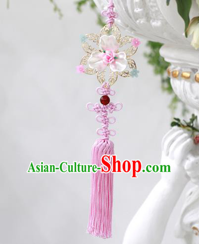 Asian Korean Hanbok Pink Rose Tassel Waist Decorations, Korean National Belts Accessories Wedding Bride Waist Pendant for Women