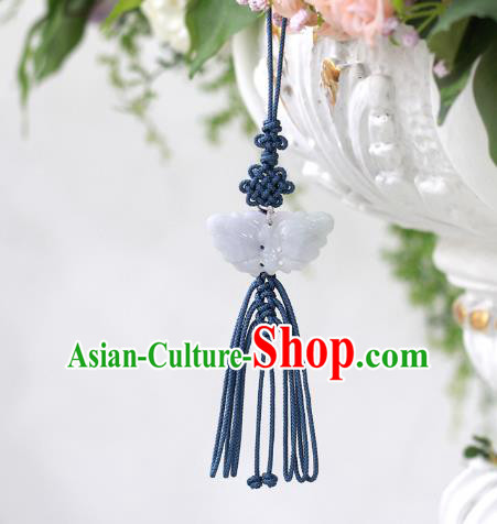 Asian Korean Hanbok Butterfly Blue Tassel Waist Decorations, Korean National Belts Accessories Wedding Bride Waist Pendant for Women