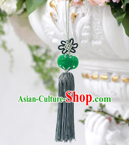 Asian Korean Hanbok Butterfly Green Jade Tassel Waist Decorations, Korean National Belts Accessories Wedding Bride Waist Pendant for Women