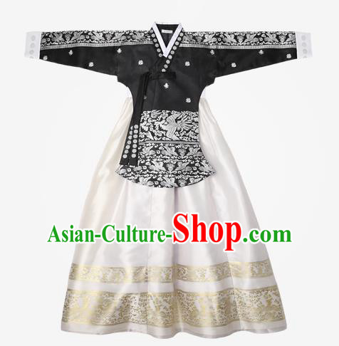 Top Grade Korean National Handmade Wedding Clothing Palace Bride Hanbok Costume Embroidered Black Blouse and White Dress for Women