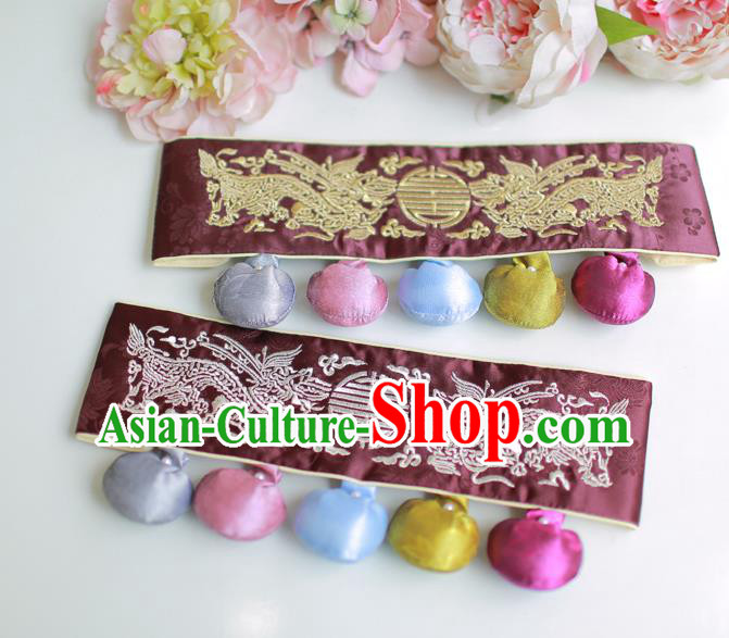 Traditional Korean Accessories Embroidered Dragon Waist Belts, Asian Korean Fashion Waistband Decorations for Kids