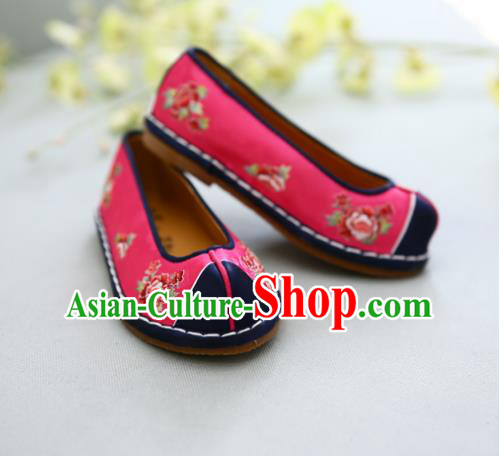 Traditional Korean National Wedding Shoes Red Embroidered Shoes, Asian Korean Hanbok Embroidery Flat Shoes for Kids