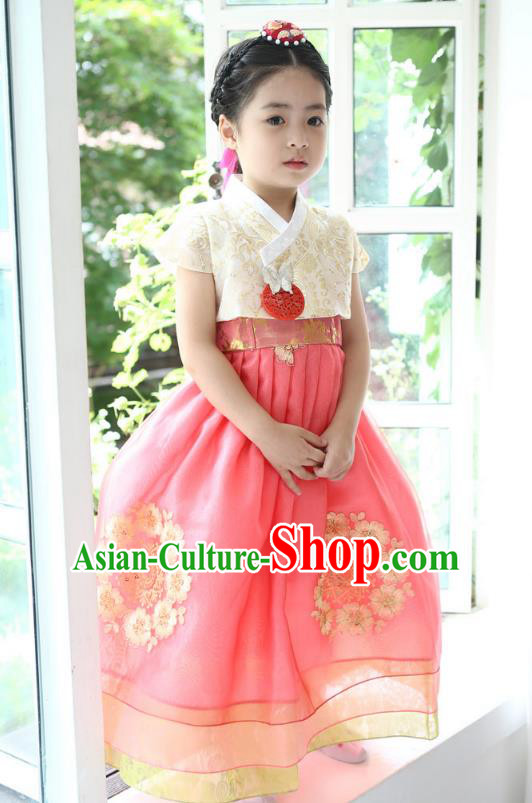 Korean National Handmade Formal Occasions Girls Clothing Palace Hanbok Costume Embroidered Yellow Blouse and Red Dress for Kids