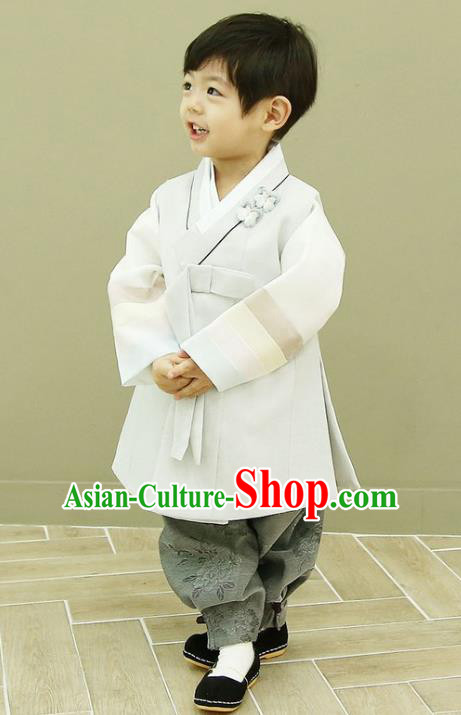 Asian Korean National Traditional Handmade Formal Occasions Boys Embroidery White Vest Hanbok Costume Complete Set for Kids