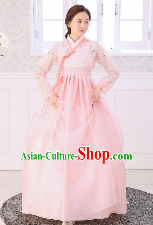 Top Grade Korean National Handmade Wedding Clothing Palace Bride Hanbok Costume Embroidered Blouse and Pink Dress for Women