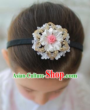 Korean National Bride Hair Accessories Shell Flowers Hair Clasp, Asian Korean Hanbok Palace Headband Headwear for Kids