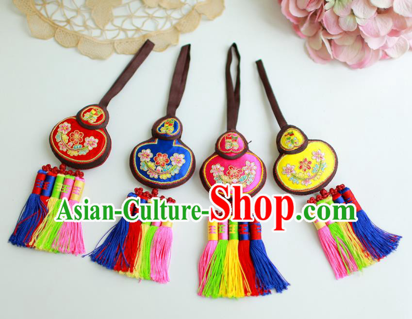 Asian Korean Hanbok Embroidered Calabash Waist Decorations, Korean National Belts Accessories Wedding Bride Waist Pendant for Women