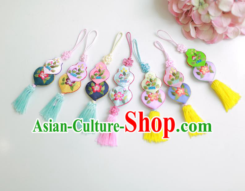 Asian Korean Hanbok Embroidered Calabash Waist Decorations, Korean National Belts Accessories Wedding Bride Waist Pendant for Women