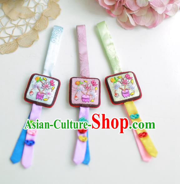 Asian Korean Hanbok Embroidered Waist Decorations, Korean National Belts Accessories Wedding Bride Waist Pendant for Women