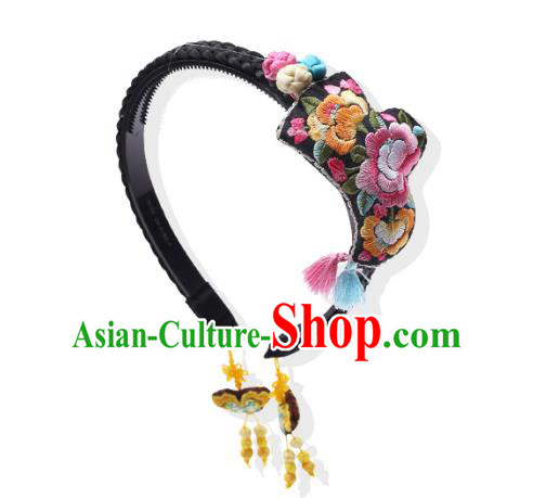 Korean National Bride Hair Accessories Embroidered Hair Clasp, Asian Korean Hanbok Palace Headband Headwear for Kids