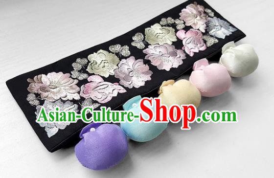 Traditional Korean Accessories Embroidered Flowers Waist Belts, Asian Korean Fashion Waistband Decorations for Kids