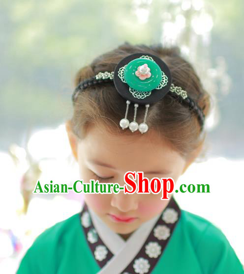 Korean National Bride Hair Accessories Green Hair Clasp, Asian Korean Hanbok Palace Headband Headwear for Kids
