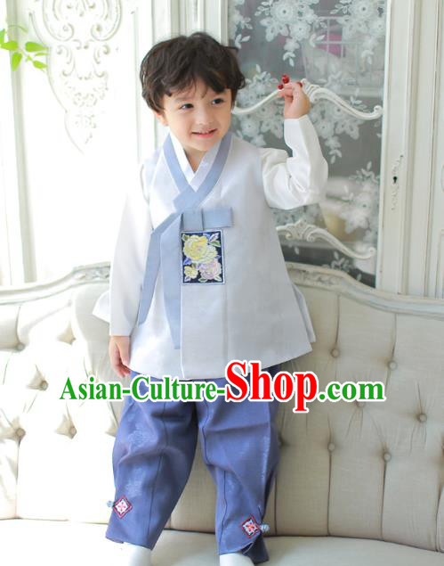 Asian Korean National Traditional Handmade Formal Occasions Boys Embroidered Grey Vest Hanbok Costume Complete Set for Kids