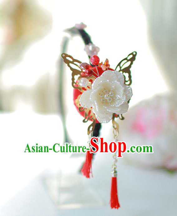 Korean National Bride Hair Accessories Flowers Tassel Hair Clasp, Asian Korean Hanbok Palace Headwear for Kids