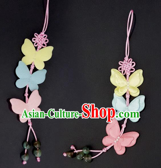 Asian Korean Hanbok Butterfly Tassel Waist Decorations, Korean National Belts Accessories Wedding Bride Waist Pendant for Kids