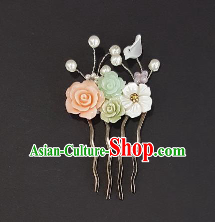 Korean National Bride Hair Accessories Flowers Hair Comb, Asian Korean Hanbok Palace Headwear for Kids