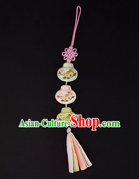 Asian Korean Hanbok Embroidered Tassel Waist Decorations, Korean National Belts Accessories Wedding Bride Waist Pendant for Kids