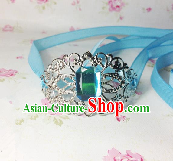 Traditional Handmade Chinese Ancient Classical Hair Accessories Royal Highness Blue Crystal Tuinga Hairdo Crown for Men