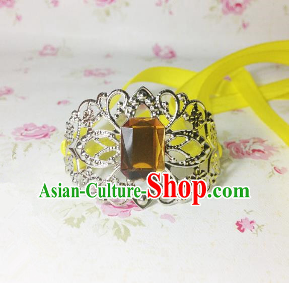 Traditional Handmade Chinese Ancient Classical Hair Accessories Royal Highness Yellow Crystal Tuinga Hairdo Crown for Men