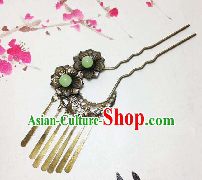 Traditional Chinese Ancient Classical Hair Accessories Bronze Hair Clip Bride Tassel Step Shake Hairpins for Women