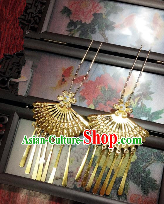 Traditional Chinese Ancient Classical Hair Accessories Tassel Golden Hair Clip Bride Step Shake Hairpins for Women